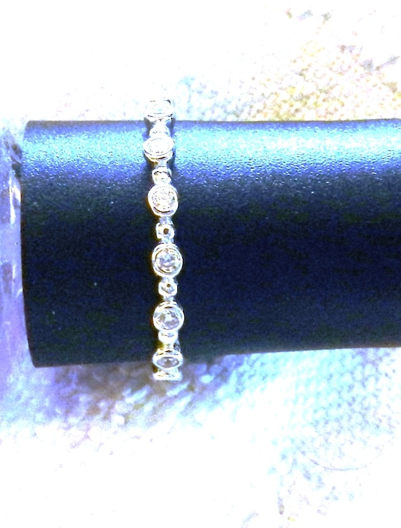 Sterling Silver Stack Ring with clear crystals. P… - image 2