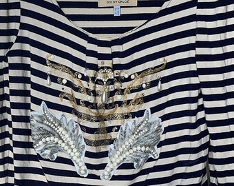 SEE BY CHLOE Nautical Blouse, Pearl & Sequin Embellished, Size 2-4