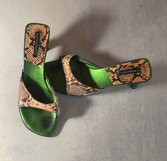Gianvito Rossi Green & Black Snakeskin Heeled Sandals | Lyst