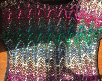 Blouse with sequin wave color-blocked detail on a lurex women's sleeveless top