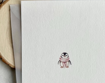 Minimalistische winterkaart met een kleine pinguïn – handgetekend ontwerp | Kerstkaart | Wintergroet | Scandinavisch design | Kaart met envelop