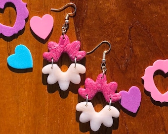 Pink and White Scalloped Dangles
