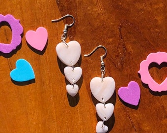 White Marbled Hearts Dangles
