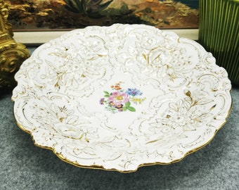 Luxurious "Meissen" porcelain deep plate / bowl gold decorated.  Made in 1972–1980s.