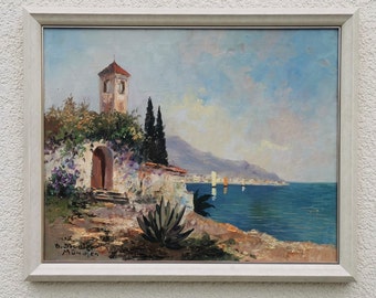 Painting of "Italian Coast" by B. STODTER oil on canvas. Signed. Dating 1st half of 20th century.