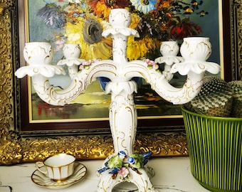 Luxurious, gilded, elegant "Unterweißbacher Werkstätten" porcelain candlestick.