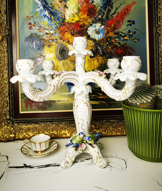 Luxurious, Gilded, Elegant unterweißbacher Werkstätten Porcelain Candlestick.  