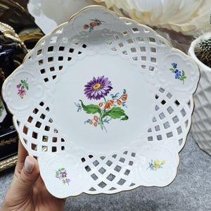 Elegant Meissen Porcelain Deep Plate – Hand-Painted, Pierced Edge, Floral Motif