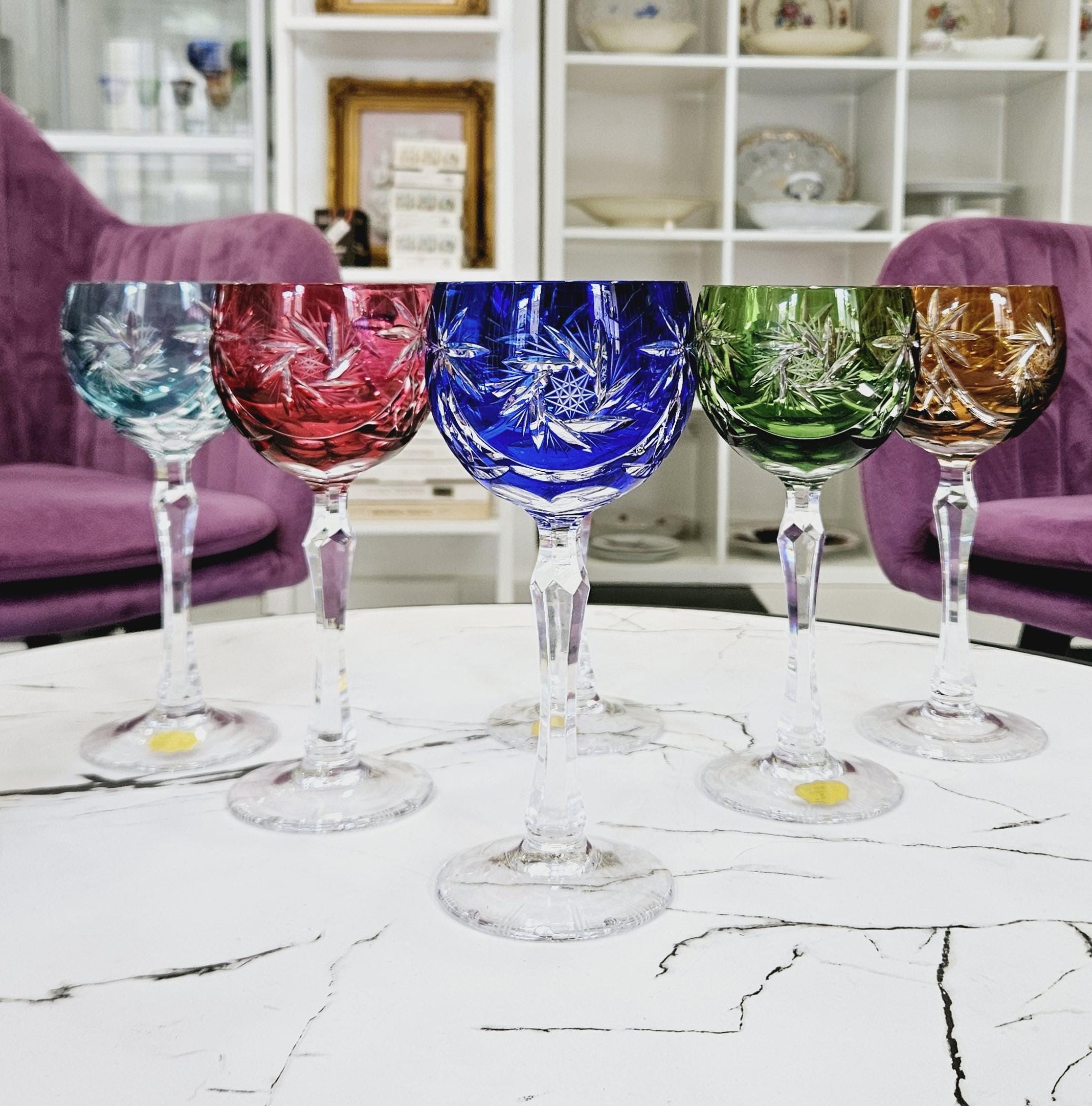 6 pcs. set, "K.K. ZWIESEL" luxurious, colored crystal wine glasses. (240 ml.)