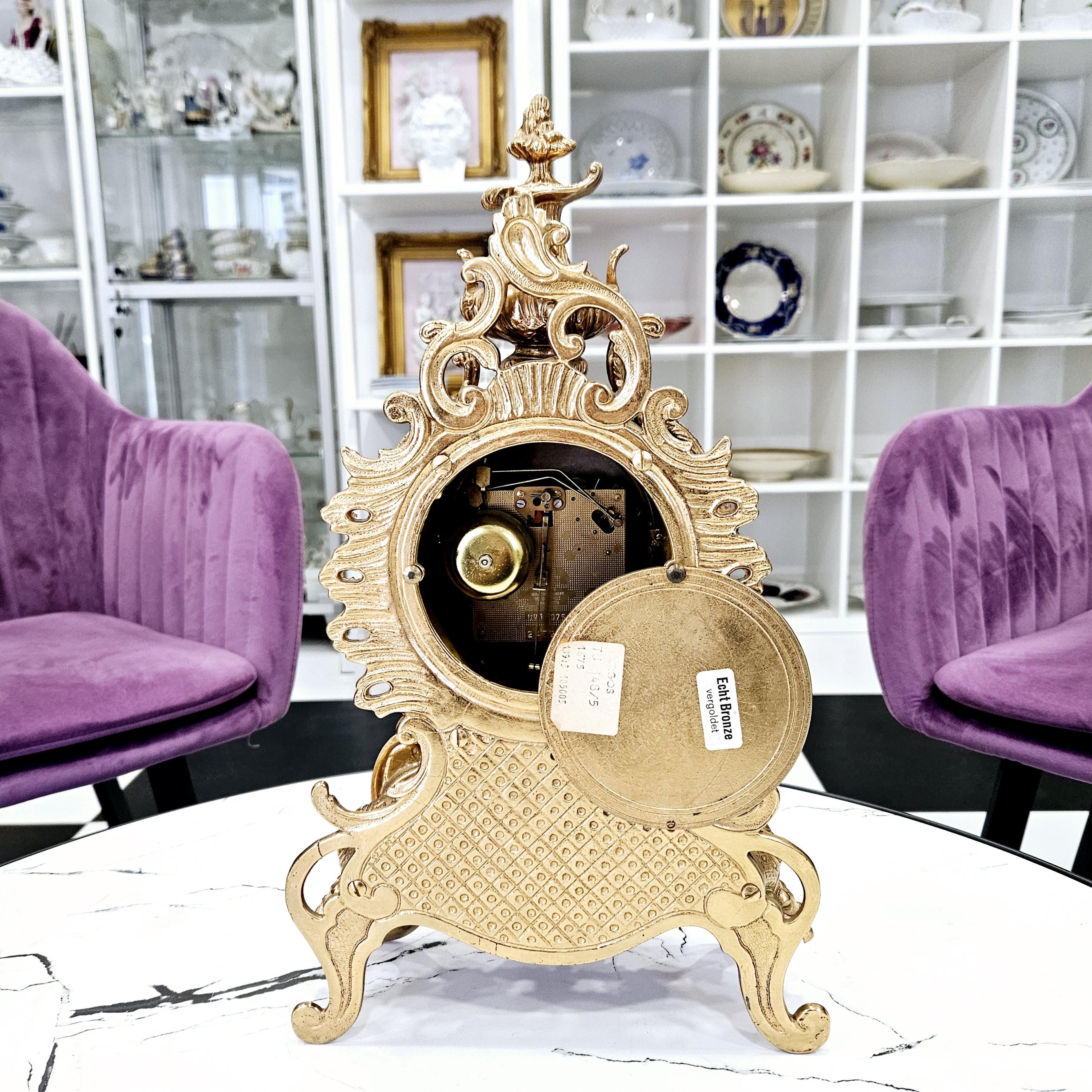 Luxurious, Gilded Bronze Body, Baroque Style Pendulum Mantel Clock
