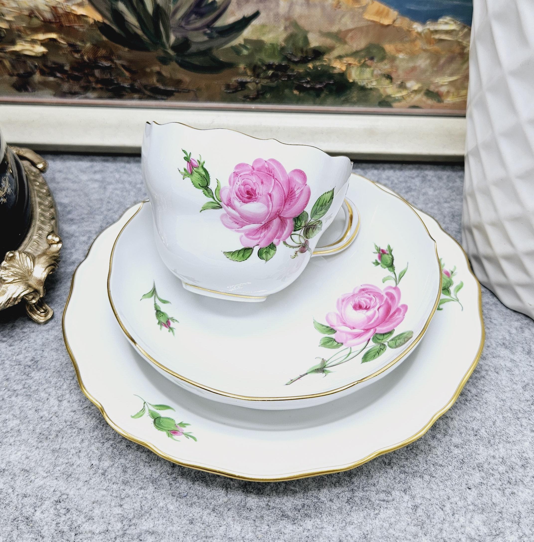 ②1級品マイセン黄色い薔薇☆ティーカップ&ソーサー、ケーキ皿トリオで