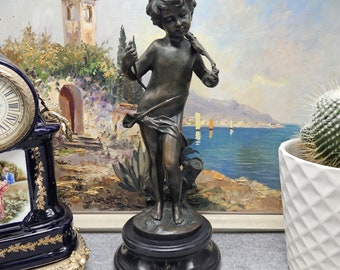 Collectible, bronze statue of the famous artist - sculptor "MOREAU, AUGUSTE". Boy with violin (34 cm.) (FRANCE, 1834-1917)