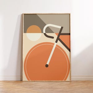 Póster de bicicleta moderna de mediados de siglo, arte mural Bauhaus