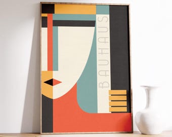 Bauhaus Poster – Abstract Face in Mid-Century Style