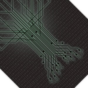 Das Computer-Poster zeigt einen Datenbaum mit hinterlegtem Binärcode.