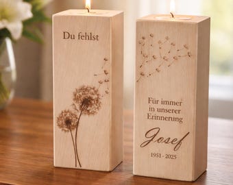 Uitvaartgeschenk, herdenkingskaars | Gepersonaliseerde houten rouwkaars