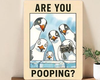 Funny Bathroom Metal Sign: Are you Pooping? | Humorous Seagull Decoration for Guest Toilet | Toilet | Sign, Tin Sign A4 A3