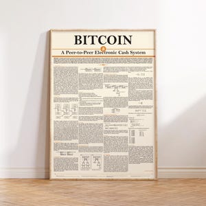 Bitcoin Whitepaper Poster, Satoshi Nakamoto Crypto Kunst, BTC Muurdecoratie, Crypto Cadeau voor Nerds, Blockchain Tech Decoratie