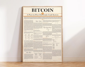 Bitcoin Whitepaper Poster, Satoshi Nakamoto Crypto Art, BTC Wall Art Crypto Gift for Nerds, Blockchain Tech Decoration