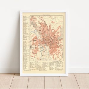 Vintage Poster Karte Hannover | Stadtkarte 19 Jhd.