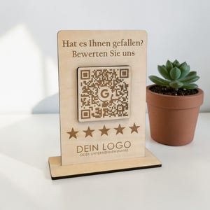 Google Bewertung QR-Code Aufsteller | Bewertungskarte personalisierbar Holz 12x8 cm