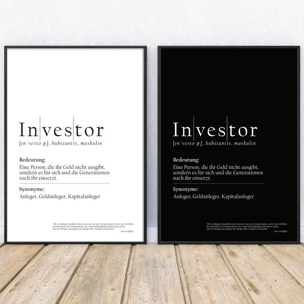 Börsen Poster Investor Definition | Aktien Bild mit Zitat