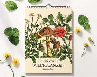 Calendario de Hierbas y Setas | Calendario de Plantas Silvestres de Temporada A4 Vintage