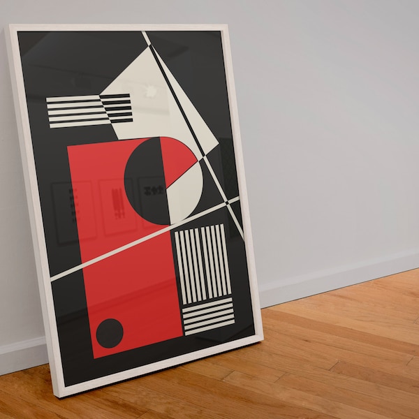 Poster Abstrakte Geometrische Darstellung Schwarz|Rot|Beige