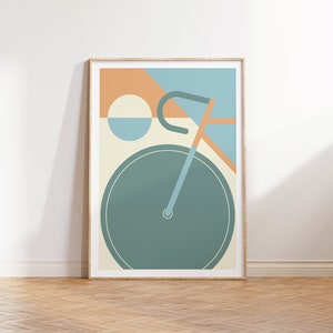 Dieses tolle Poster im Stil des Bauhauses zeigt ein minimalistisch dargestelltes Fahrrad in geometrischer Darstellung.