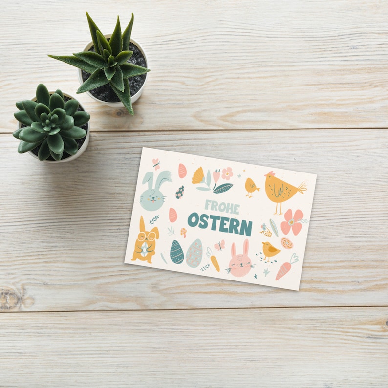 great card for family and friends in the format 4x6 back white without lines Card Happy Easter Chickens Postcard Easter Bunnies and Eggs