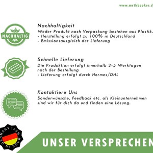 Op de afbeelding: Groene en witte afbeelding met de tekst "NACHHALTIG" in een cirkel. De tekst "UNSER VERSPRECHEN" staat in grote groene letters. De tekst hieronder beschrijft de toewijding van het bedrijf aan duurzaamheid, snelle verzending en klantenservice.