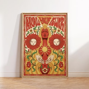 Póster hippie - Decoración vintage de los años 70 | Arte de pared retro femenino