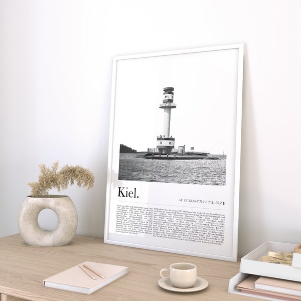 Poster Kiel | Leuchtturm Ostsee Farbig / Schwarz Weiß