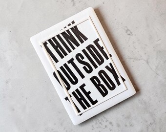 Ceramic refrigerator magnet "Think Outside the Box" | Motivational magnet 7 x 5 cm | Minimalist kitchen decor | Office gift | Gift for colleagues