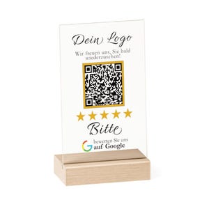 Google Bewertung QR-Code Aufsteller | Bewertungskarte personalisierbar Acryl transparent