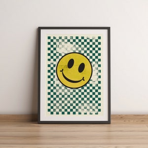 Poster Smiley Gesicht | Quadrate Gelb Grün