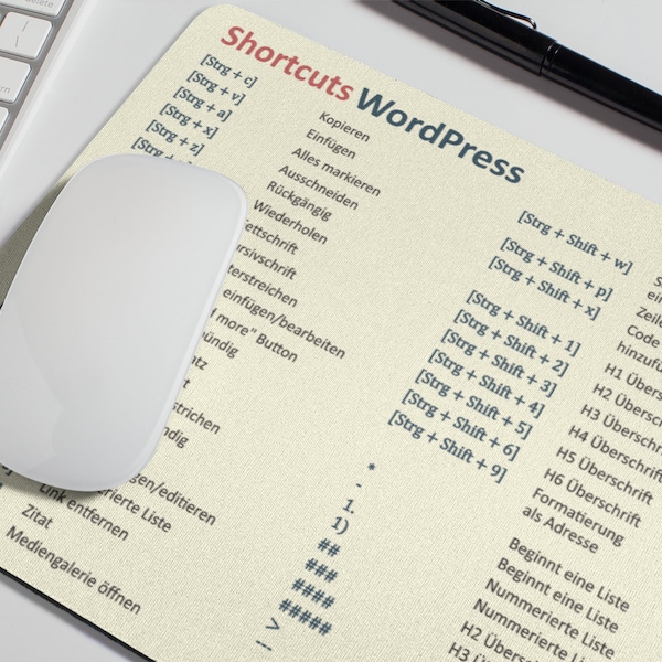 Mauspad Tastenkürzel WordPress | Shortcuts