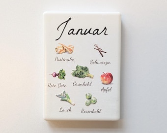 Seasonal Calendar Fruit & Vegetable Magnets made of Ceramic | Individual or Set Calendar | Handmade Refrigerator Magnet, Sustainable, Kitchen Decor