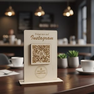 Social Media QR-Code Aufsteller | Instagram, tiktok, FB, Linkedin personalisierbar Holz 12x8 cm