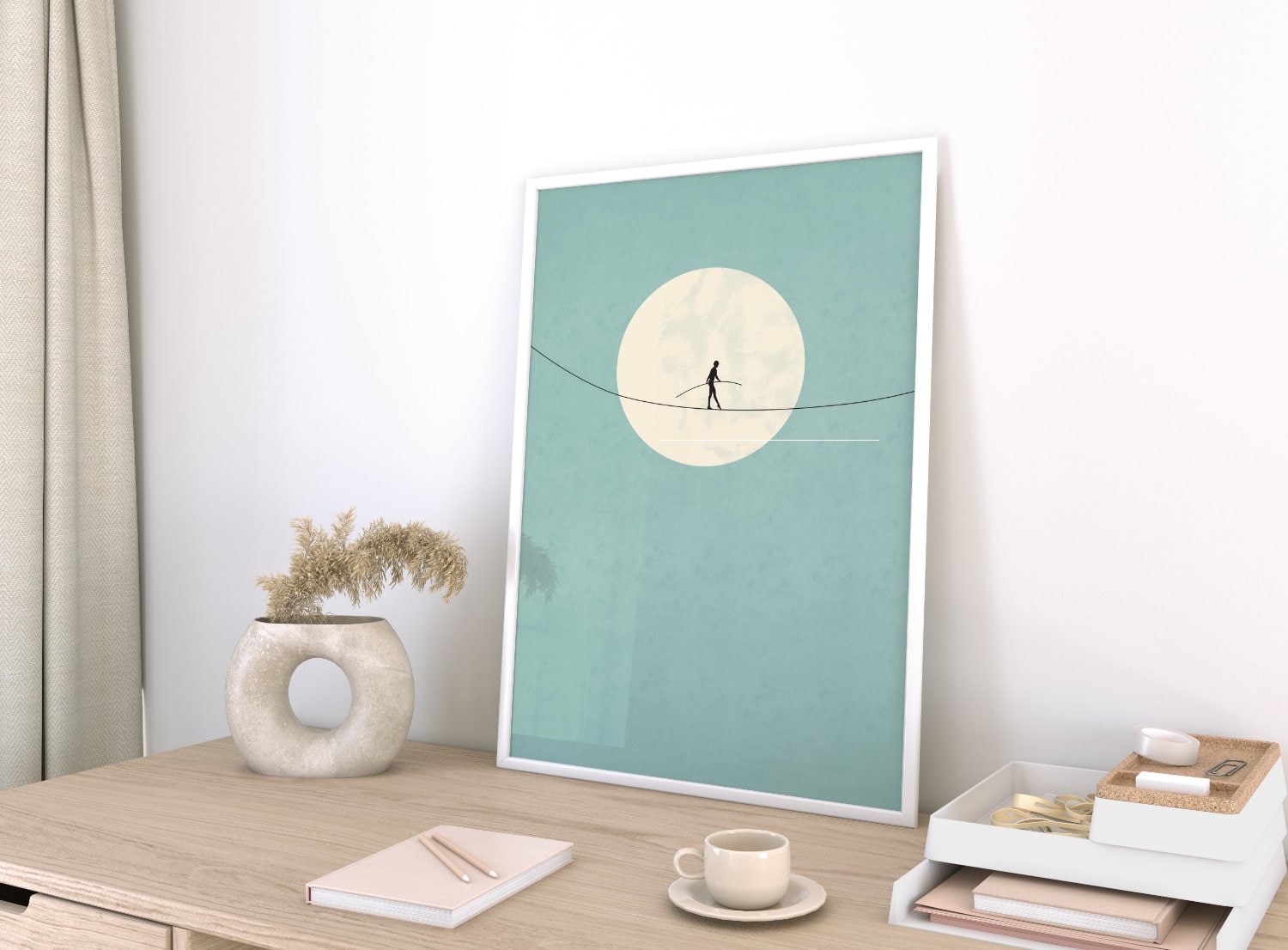 Poster High Wire | Acrobat in Front of the Moon - Etsy