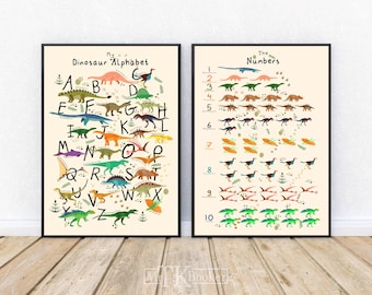 Poster Set ABC & Zahlen Poster Dinosaurier | Kinderzimmer englisch