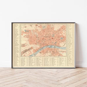 Póster vintage con mapa de Frankfurt a.M. Mapa de la ciudad