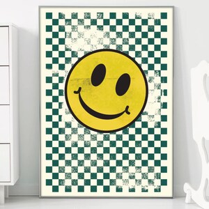 Poster Smiley Gesicht | quadratische Kunst Gelb Grün
