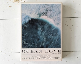 Ceramic refrigerator magnet Ocean Love | Coastal decor magnet 7 x 5 cm | Maritime travel souvenir waves | Gift for sea lovers beach