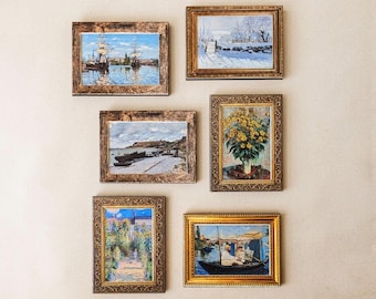 Claude Monet Painting Magnet, Wooden | Framed Fridge Magnet, Miniature Art | 10 Designs and 3 Frames to Choose From (Gold & Rustic) | 8 x 6 cm