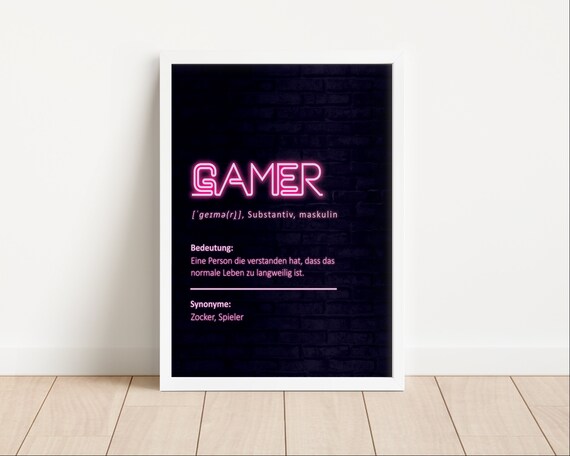 Gamer Definition Poster Neon | Gaming Geschenk deutsch