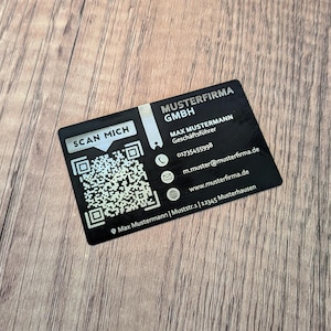 Carte de visite en métal avec QR code gravé 8,8 x 5,5 cm noir