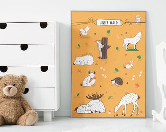 Forest learning poster children's room | animals and plants