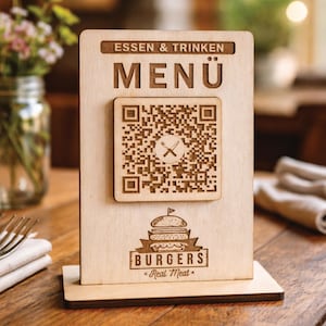 Speisekarte Aufsteller QR-Code Holz 12x8 cm