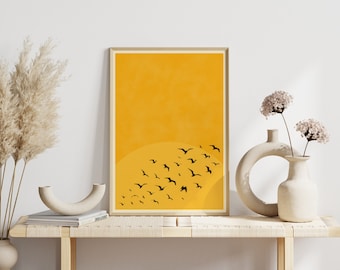 Poster Sunset | Flock of birds yellow